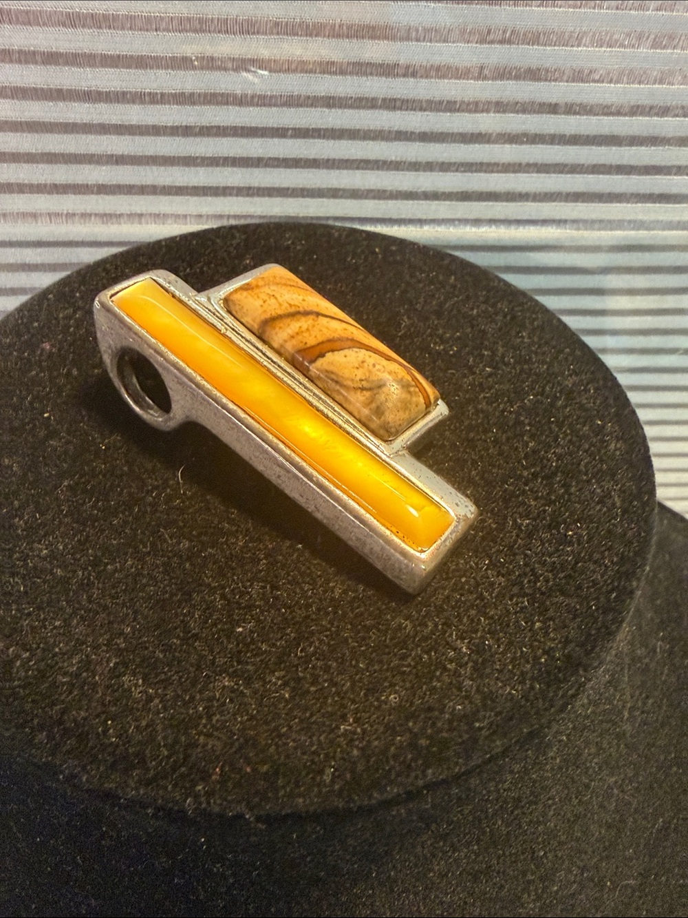 Source Unknown Men's Silver-Tone Pendant with Yellow and Brown Accents